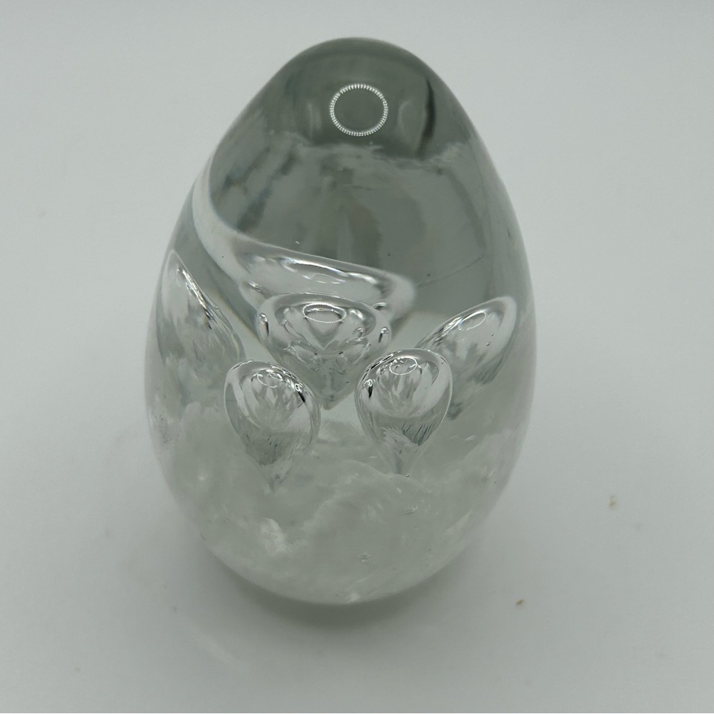 Clear Glass Egg Paperweight with Air Bubble Details, approx. 3" tall
